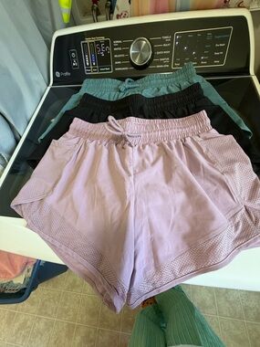 3-Pack Women’s Drawstring Active Shorts — Lavender, Black and Blue/Green